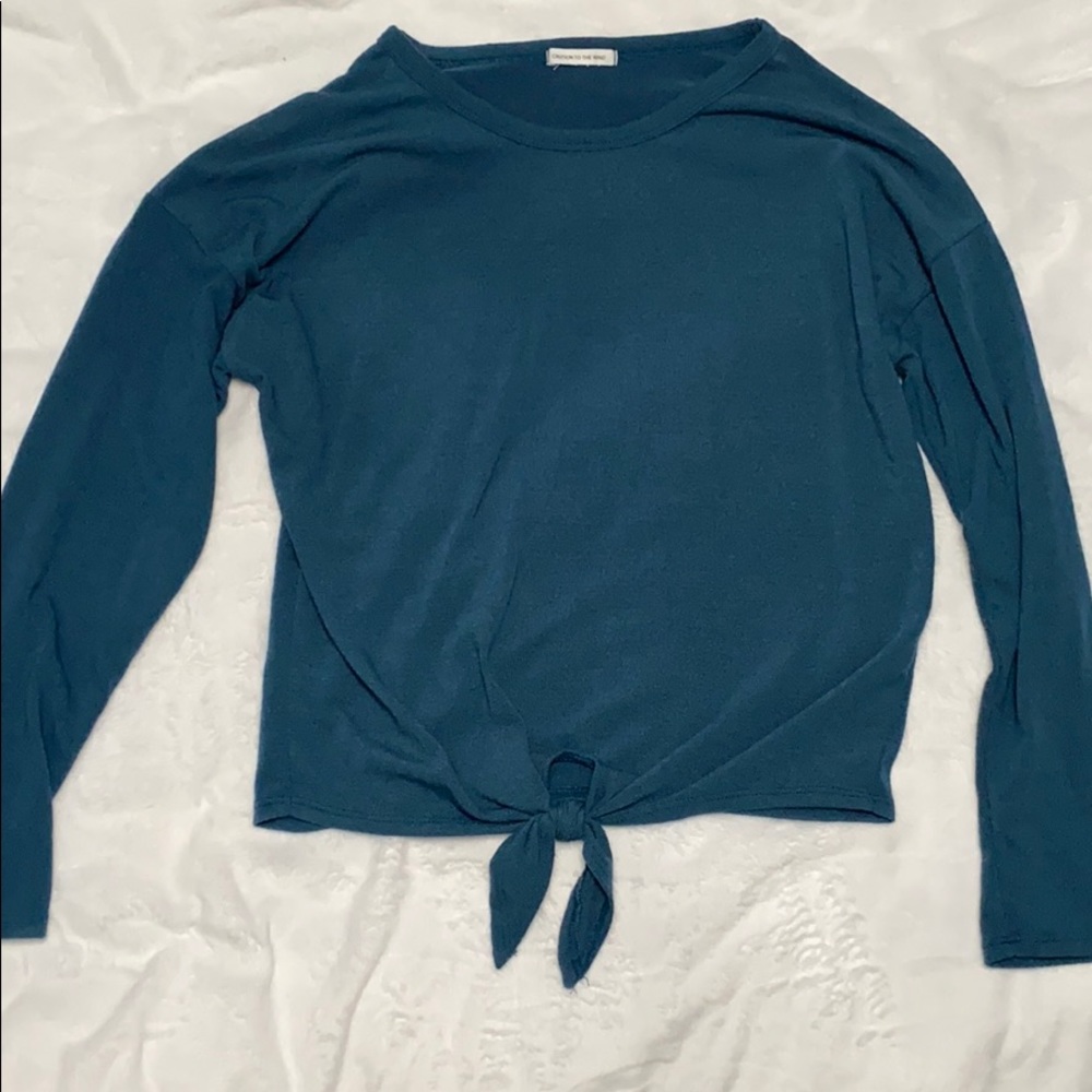 Women’s teal long sleeve tie tee